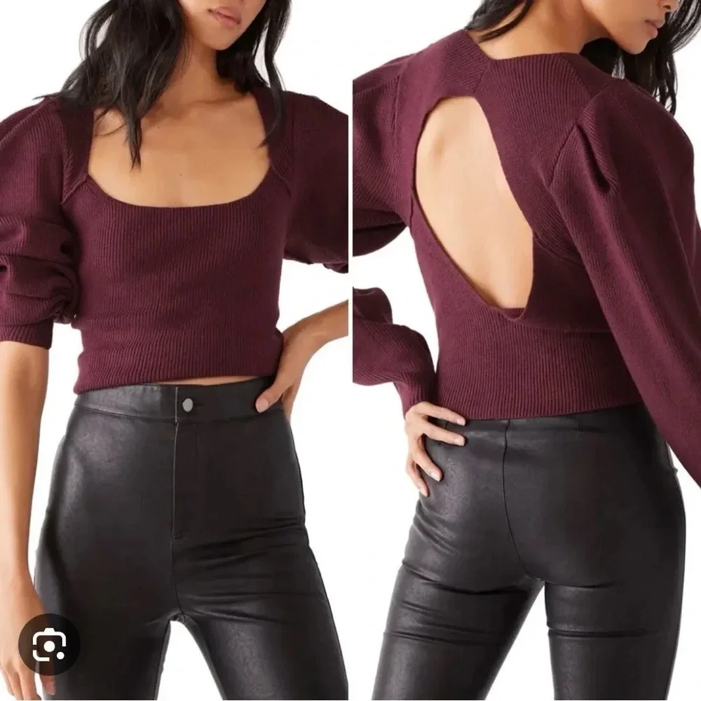 Free People Saffron Open Back Sweater in Pomegranate Wine